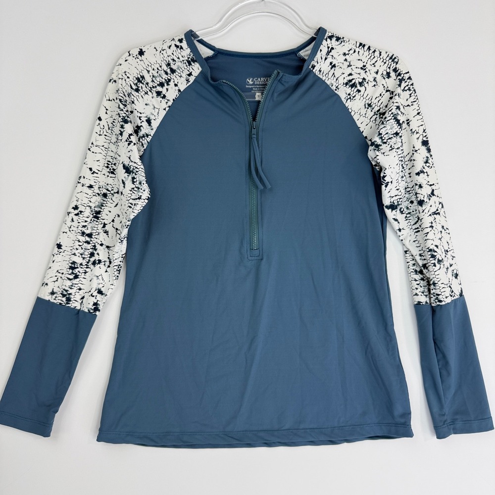 Carve Designs Rash Guard Women Small Blue Tie Dye Long Sleeve Quarter Zip 11719